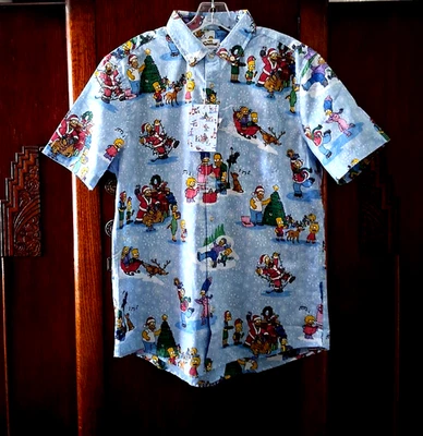Reyn Spooner Men's "SIMPSON'S GREETINGS" TAILORED FIT Light Blue FBF Shirt Sizes - Image 1 of 4
