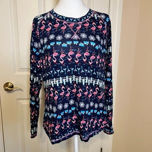Muk Luks Weihnachten Flamingo und Martini Fair Isle Print Lounge Top Größe Large - Bild 1 von 7