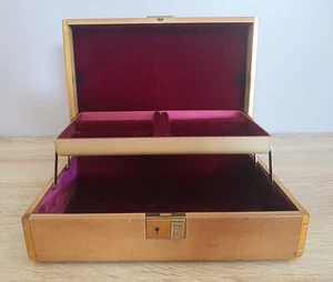 Vintage 50er Jahre beige/braun Farrington Texol abschließbare Schmuckschatulle mit Schlüssel Samt gefüttert - Bild 1 von 21