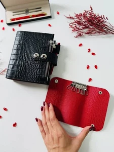 Natural Leather notebook cover A7 2 rings mini wallet. Dated 2026 gift set. - Picture 1 of 14