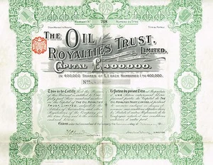 ENGLAND OIL ROYALTIES TRUST stock certificate 1911 WITH COUPONS 1SH - Picture 1 of 1