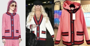 6K New Gucci 2017 Pink Barbie Tweed Hood Jacket 40 42 44 4 6 8 Coat Top S M L - Picture 1 of 24