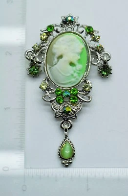 Cameo Victorian green& ab Crystal color party wedding Pin Brooch jewelry YD67 - Image 1 of 3