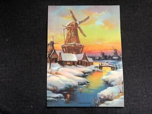 Vintage ART Litho Print Kalender A HOLLAND SUNSET Windmühle Gebäude bunt #57 - Bild 1 von 4