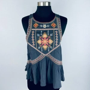 Taylor & Sage Top Gray Bohemian Gypsy Style Pretty Embroidered Detailed New S - Picture 1 of 8