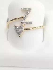 Real Natural Diamond 10kt Yellow Gold Initial Z Ring For Women - Picture 1 of 6