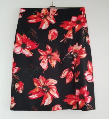 Neu! Schicker Damen Rock Gr.36 ,schwarz-rot, Blumen, Business Rock, Stretch - Bild 1 von 2