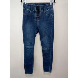 Pantalones de mezclilla Free People con cordones y bolsillos traseros lavado oscuro talla 28 - Imagen 1 de 9