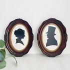 Pair of Framed Hand Painted Silhouettes Vintage Oval Frames 21cm Cameo Portraits