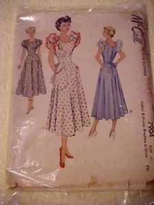 1949 McCall Lady's STUNNING Dress w/Bodice Armhole Ruffles 7904 UNCUT - Picture 1 of 5