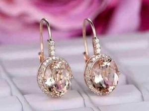 3.80Ct Oval Cut Lab-Created Morganite Drop/Dangle Earrings 14K Rose Gold Plated - Picture 1 of 6