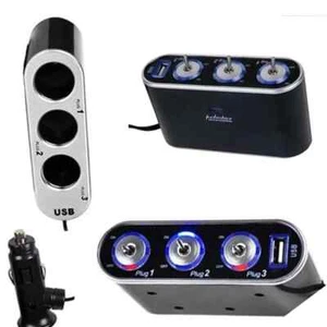 LED Light Switch+3 Way Car Cigarette Lighter Socket Splitter Charger 12V/24V CAR - Photo 1 sur 1