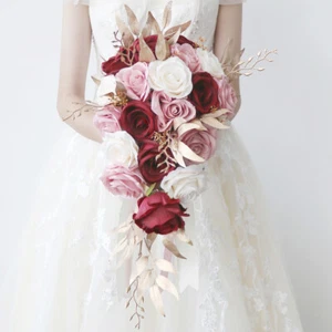 Large Bridal Holding Bouquet Waterfall Artificial Rose Flower Bridesmaid Wedding - Picture 1 of 12