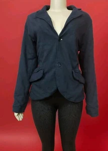 CP SHADES Navy Linen Blend Button Front Women's Jacket Blazer Sz S Lagenlook #C - Picture 1 of 8