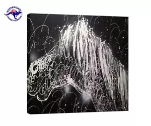 Pintura al óleo de caballo blanca al óleo sobre tabla negra pintada a mano - nueva edición especial - Imagen 1 de 6