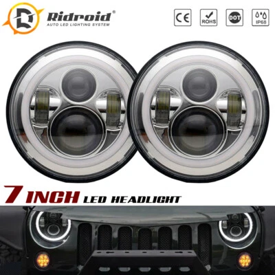 2x Chrome 7inch Round LED Headlight Halo Angle Eye For Jeep Wrangler JK TJ CJ LJ - Image 1 of 4