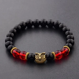 Charm Men's Women' s Natural Stone Gold Owl 8MM Beads Bracelets jewelry Gift - Picture 1 of 7