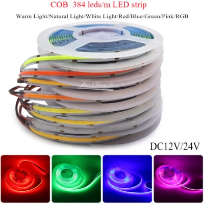 DC 12V COB FOB 384Leds/m Led Flexible Strip  Red Green Blue white Led Lighting - Image 1 of 4