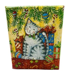 Susan Winget Christmas Decor Gift Box Grey Stripe Cat Keepsake Sturdy 5.75”x4.5” - Picture 1 of 5