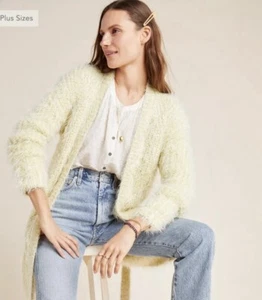 by Anthropologie Larkin Cardigan Yellow/Gold Shimmer White Fuzzy size 2XL C7 - Picture 1 of 9