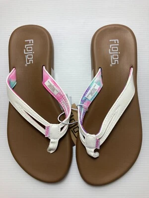 Новый! Женские шлепанцы Flojos желтовато-коричневые с белым и цветочным рисунком - Изображение 1 из 2