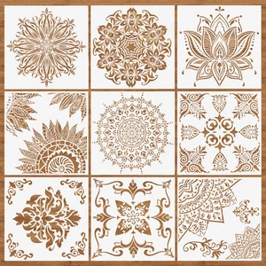 Confezione da 9 (12X12 Pollici) Stencil Mandala Grandi, Stencil Riutilizzabili per Pittura Templa - Foto 1 di 12