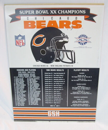 雅达利临时金属海报反向芝加哥熊超级碗XX冠军名册 — 第 1/4 张图片