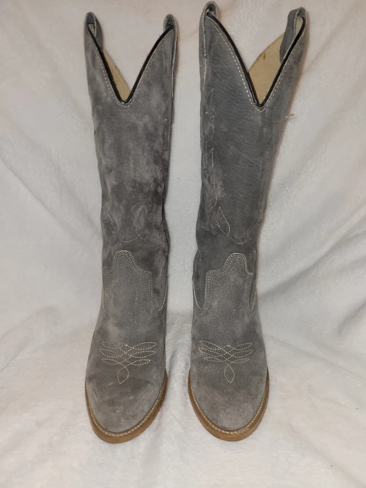 Botas de cowgirl vintage anos 70 Wolverine feminina couro 5,5M cinza floral  - Imagem 1 de 4