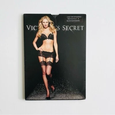 Victoria’s Secret SIZE A black lace top stockings thighs vintage - Image 1 of 3