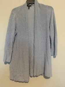 Eileen Fisher Cardigan Sweater Womens Large Blue Open Front Fuzzy Wool/ Lyocell - Picture 1 of 6