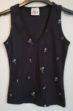PILOT Y2K VINTAGE BLACK FLORAL VEST TOP SIZE S/M 90s