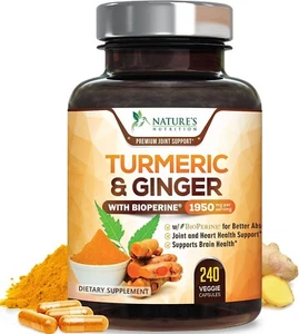 Nature's Kurkuma & Ingwer mit Bio Perine 1950mg - Kräuter Kurkuma 240 Kapseln - Bild 1 von 6