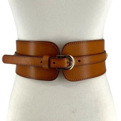 Cinturón cintura elástica ancha vintage de cuero de vaca suave de grano completo para mujer Foto 1 de 4