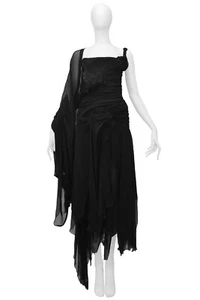 VINTAGE ALEXANDER MCQUEEN BLACK "IRERE" COLLECTION CHIFFON CORSET DRESS 2003 - Picture 1 of 7