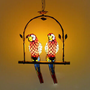 Natural Hanging Ceiling Light Tiffany Birds Shade Pendant Light for House Deco