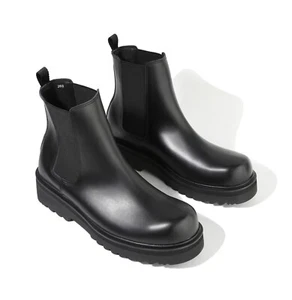 Firenze Atelier Men's Black Leather Round Toe Ankle Boot Platform Chelsea Boots - Picture 1 of 24