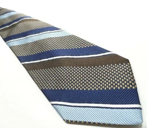 Corbata Faconnable Para Hombre Seda Azul y Marrón Rayas Patrón Hecha en Italia - Imagen 1 de 10