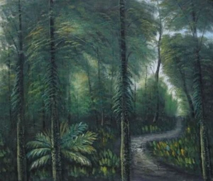 Pequeño sendero tranquilo 20x24 en un bosque verde pintura al óleo naturalismo paisaje árbol - Imagen 1 de 1