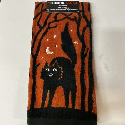 Celebrate Together Halloween Spooky Black Cat Hand Towel Embroidered - Image 1 of 4
