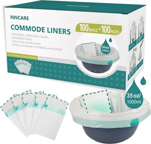100 Pack Commode Liners with Absorbent Pads, Bedside Commode Liners and Pads, Un - Picture 1 of 6