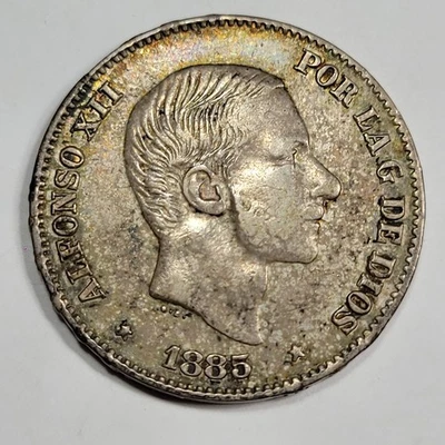 1885 50 Centavos Spanish Philippines Alfonso XII Better Grade Circulated *K927 - Image 1 of 2