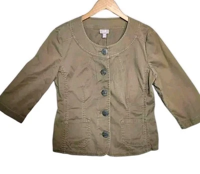 Chaqueta J Jill Mujer 8P Verde Tipo Militar Abrigo Recortado Schaket Botón Delantero Foto 1 de 4