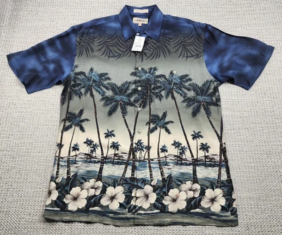 Campia Moda Shirt Mens Medium Navy Blue Hawaiian Aloha Palm Tree Rayon - Image 1 of 4