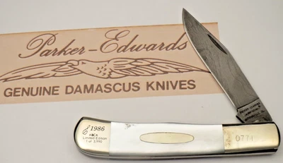 Vintage PARKER EDWARDS USA Made ABCA Knife - Pearl Handles - 512-Layer Damascus - Image 1 of 4
