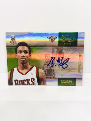 2009-10 Studio BRANDON JENNINGS Rookie Proof Gold Auto /25 Bucks RC #146 - Image 1 of 2