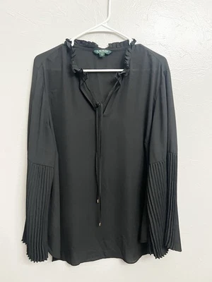 Top Lauren Ralph Lauren Negro 2X Plisado Cortina Elastizado Minimalista Manga Globo Foto 1 de 4