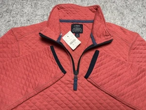 J Crew Pullover Uomo XS Rosso Autentico Pile Mezza Zip Trapuntato Felpa ORE - Foto 1 di 10