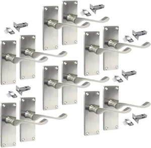 Door Handles Satin Nickel Scroll Latch Modern Victorian Handles - Picture 1 of 12