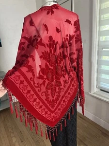 Gypsy Style schönes Perlen Samt Seide Schal Halstuch Neu ohne Etikett S/M - Bild 1 von 12