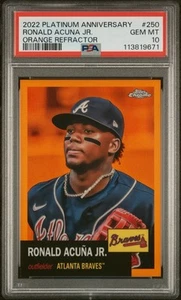 2022 Topps Platinum Anniversary Ronald Acuna Orange Refractor /25 PSA 10 Pop 4 - Picture 1 of 2